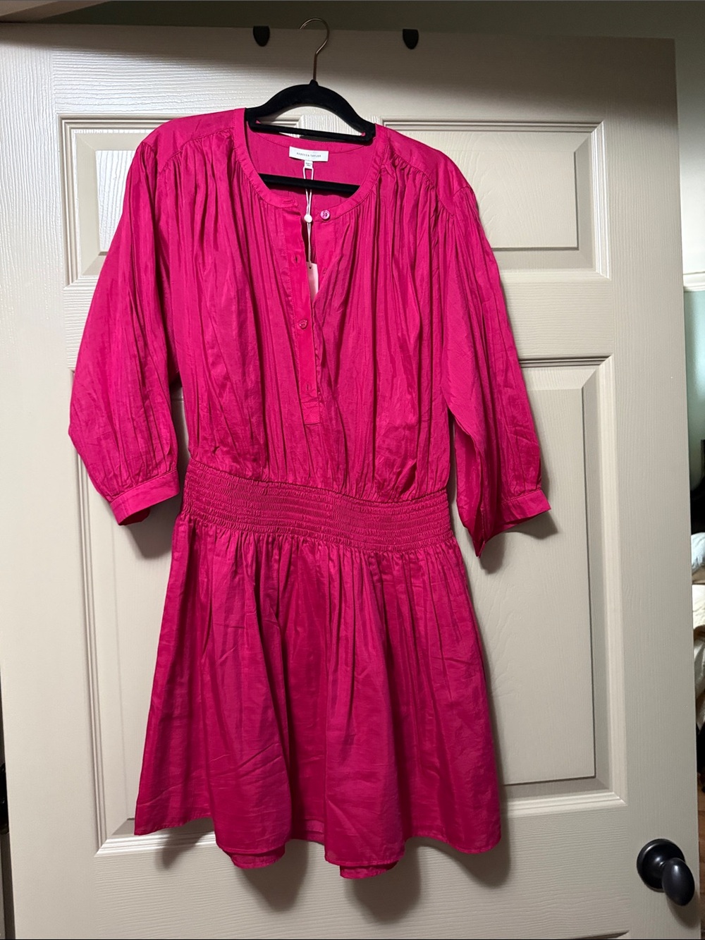 Rebecca Taylor Fuchsia Smocked-Waist Mini Dress
